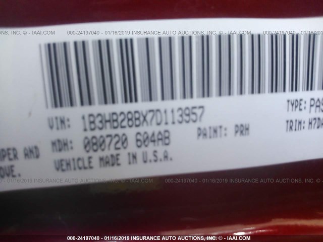 1B3HB28BX7D113957 - 2007 DODGE CALIBER RED photo 9