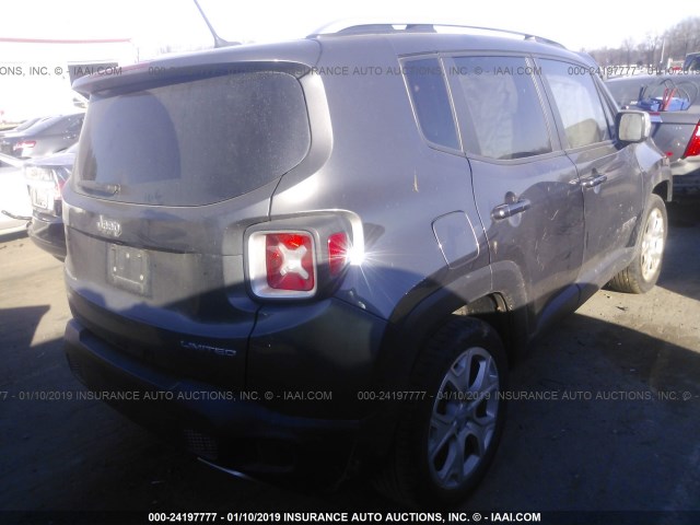 ZACCJADTXGPE08336 - 2016 JEEP RENEGADE LIMITED GRAY photo 4