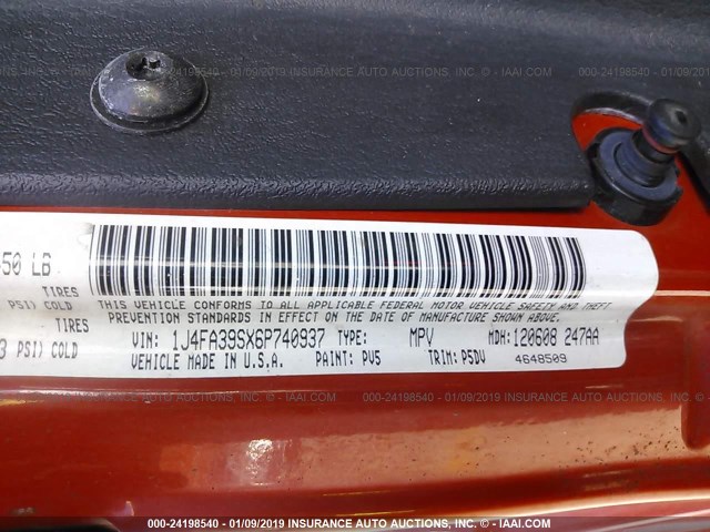 1J4FA39SX6P740937 - 2006 JEEP WRANGLER X ORANGE photo 9