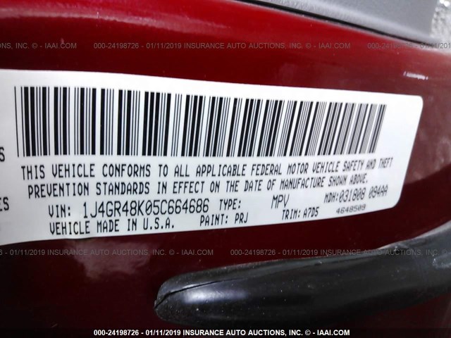 1J4GR48K05C664686 - 2005 JEEP GRAND CHEROKEE LAREDO/COLUMBIA/FREEDOM 红色 照片 9