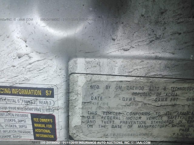 KL1TJ62684B240929 - 2004 CHEVROLET AVEO LS SILVER photo 9