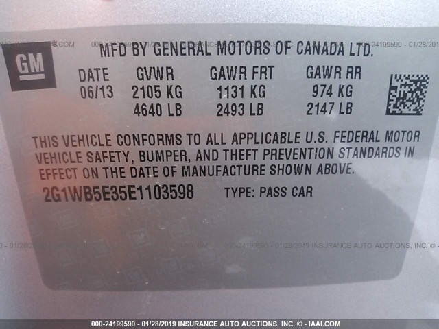 2G1WB5E35E1103598 - 2014 CHEVROLET IMPALA LIMITED LT SILVER photo 9