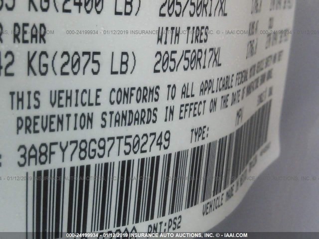 3A8FY78G97T502749 - 2007 CHRYSLER PT CRUISER GT SILVER photo 9