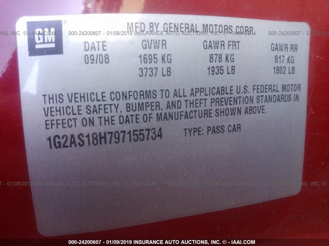 1G2AS18H797155734 - 2009 PONTIAC G5 RED photo 9