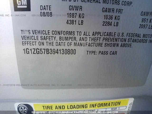 1G12G57B394130800 - 2009 CHEVROLET MALIBU LS Gümüş foto 9