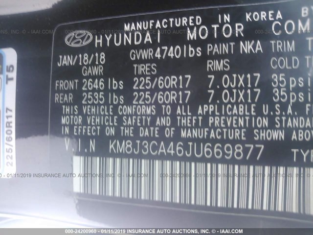 KM8J3CA46JU669877 - 2018 HYUNDAI TUCSON BLACK photo 9