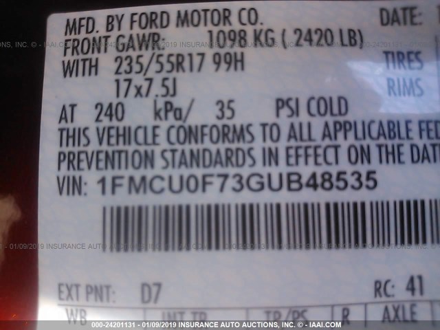 1FMCU0F73GUB48535 - 2016 FORD ESCAPE S BURGUNDY photo 9