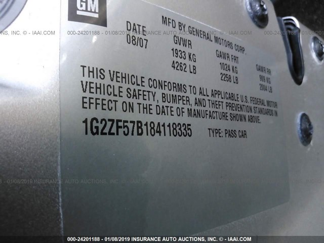 1G2ZF57B184118335 - 2008 PONTIAC G6 VALUE LEADER/BASE GRAY photo 9