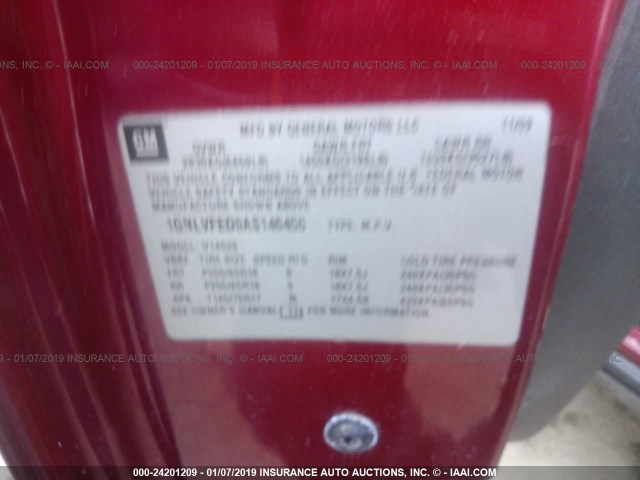 1GNLVFED0AS146456 - 2010 CHEVROLET TRAVERSE RED photo 9
