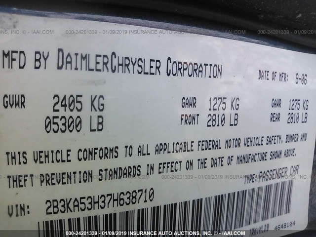 2B3KA53H37H638710 - 2007 DODGE CHARGER R/T GRAY photo 9