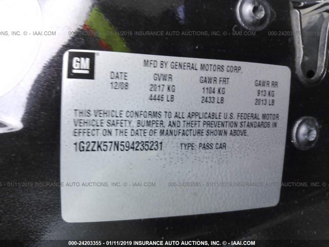 1G2ZK57N594235231 - 2009 PONTIAC G6 GT BLACK photo 9