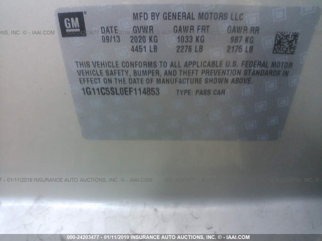 1G11C5SL0EF114853 - 2014 CHEVROLET MALIBU 1LT 金色 照片 9