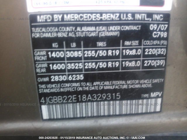 4JGBB22E18A329315 - 2008 MERCEDES-BENZ ML 320 CDI TAN photo 9