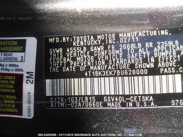 4T1BK3EK7BU628000 - 2011 TOYOTA CAMRY SE/LE/XLE 灰色 照片 9