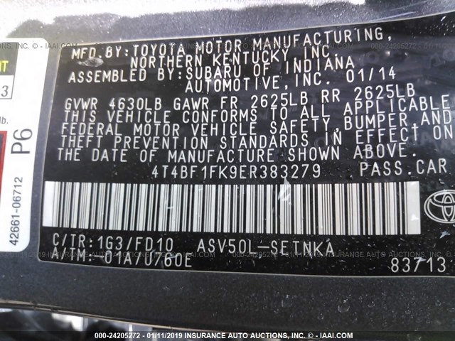 4T4BF1FK9ER383279 - 2014 TOYOTA CAMRY L/SE/LE/XLE 灰色 照片 9