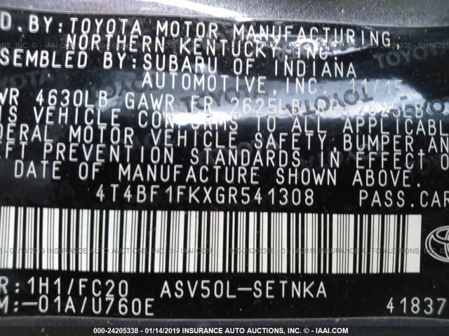 4T4BF1FKXGR541308 - 2016 TOYOTA CAMRY LE/XLE/SE/XSE GRAY photo 9