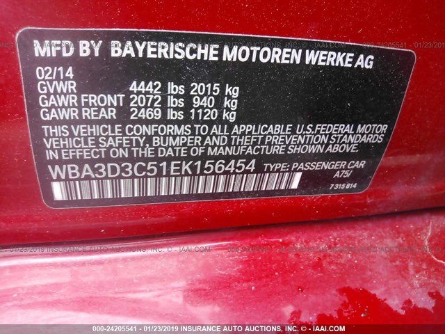 WBA3D3C51EK156454 - 2014 BMW 328 D RED photo 9