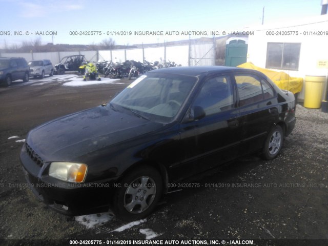 KMHCG45C72U333726 - 2002 HYUNDAI ACCENT GL BLACK photo 2