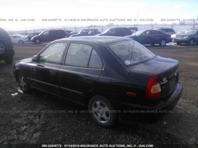 KMHCG45C72U333726 - 2002 HYUNDAI ACCENT GL BLACK photo 3