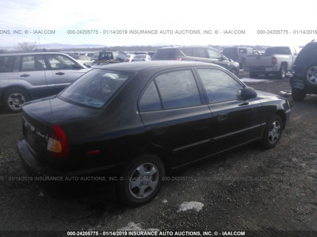 KMHCG45C72U333726 - 2002 HYUNDAI ACCENT GL BLACK photo 4