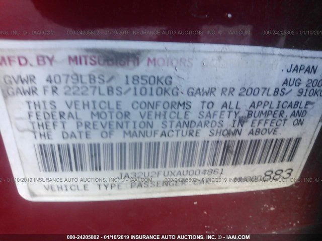 JA32U2FUXAU004861 - 2010 MITSUBISHI LANCER ES/ES SPORT RED photo 9