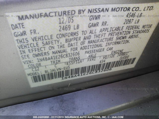 1N4BA41E26C832606 - 2006 NISSAN MAXIMA SE/SL TAN photo 9