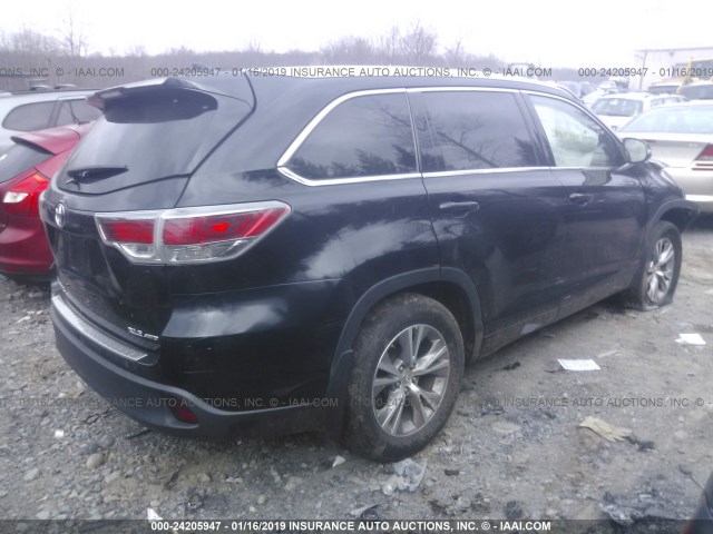 5TDJKRFH6FS139488 - 2015 TOYOTA HIGHLANDER XLE BLACK photo 4