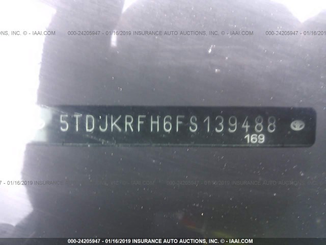 5TDJKRFH6FS139488 - 2015 TOYOTA HIGHLANDER XLE BLACK photo 9