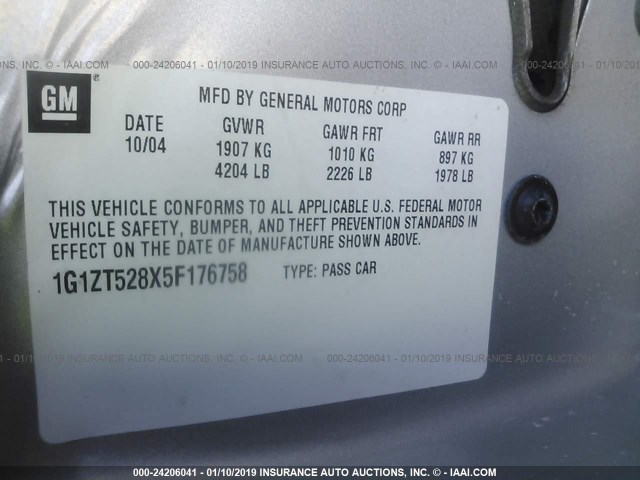 1G1ZT528X5F176758 - 2005 CHEVROLET MALIBU LS Gümüş foto 9