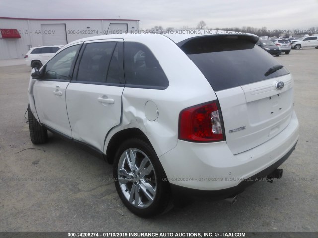 2FMDK3JC8DBA58038 - 2013 FORD EDGE SEL WHITE photo 3