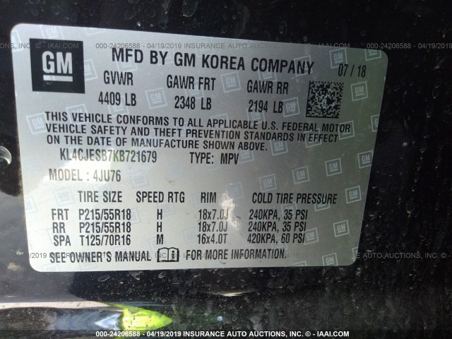 KL4CJESB7KB721679 - 2019 BUICK ENCORE PREFERRED 黑色 照片 9