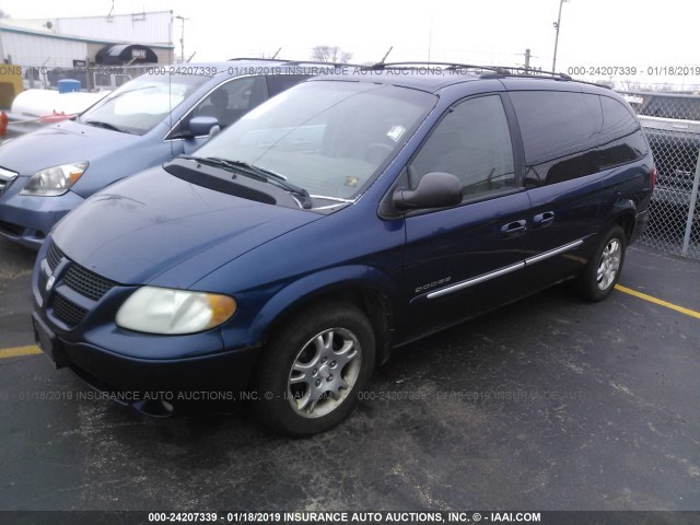 2B8GP54L71R116259 - 2001 DODGE GRAND CARAVAN ES BLUE photo 2