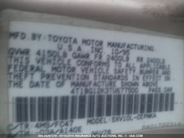 4T1BG12K3TU677500 - 1996 TOYOTA CAMRY DX/LE/XLE GOLD photo 9