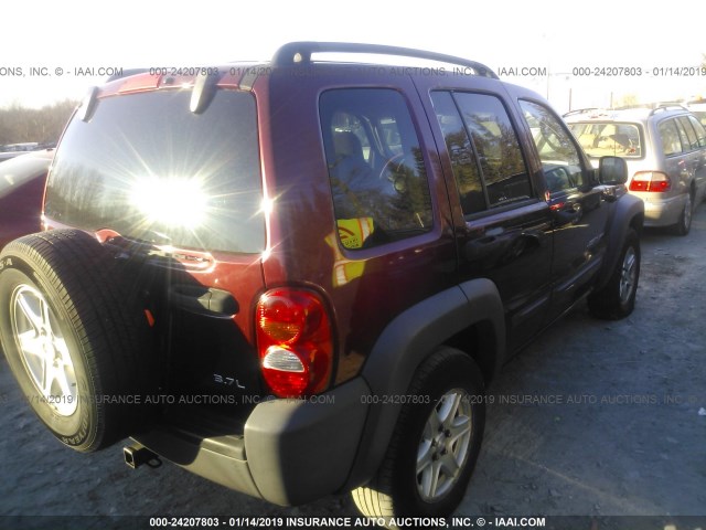 1J4GL48KX3W632924 - 2003 JEEP LIBERTY SPORT/FREEDOM MAROON photo 4