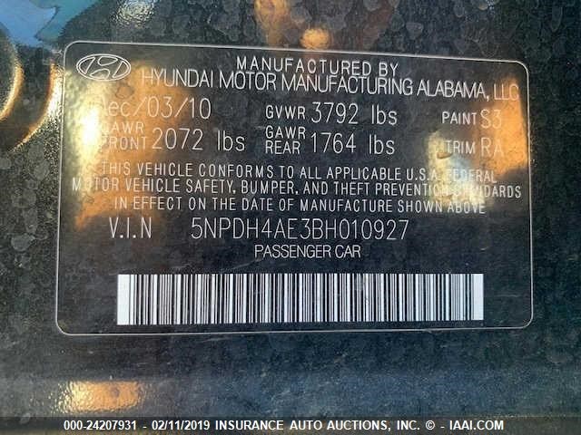 5NPDH4AE3BH010927 - 2011 HYUNDAI ELANTRA GLS/LIMITED GREEN photo 9