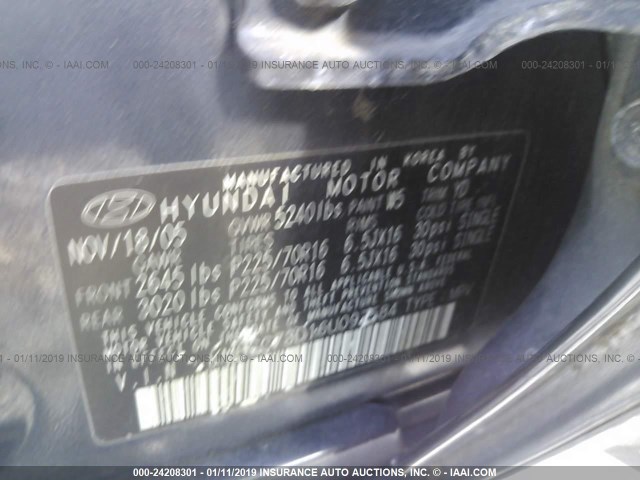 KM8SC73D16U097584 - 2006 HYUNDAI SANTA FE GLS/LIMITED BLACK photo 9