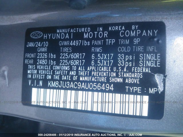 KM8JU3AC9AU056494 - 2010 HYUNDAI TUCSON GLS/LIMITED 灰色 照片 9