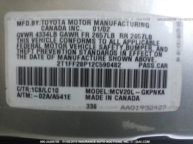 2T1FF28P12C590482 - 2002 TOYOTA CAMRY SOLARA SE/SLE Gümüş foto 9