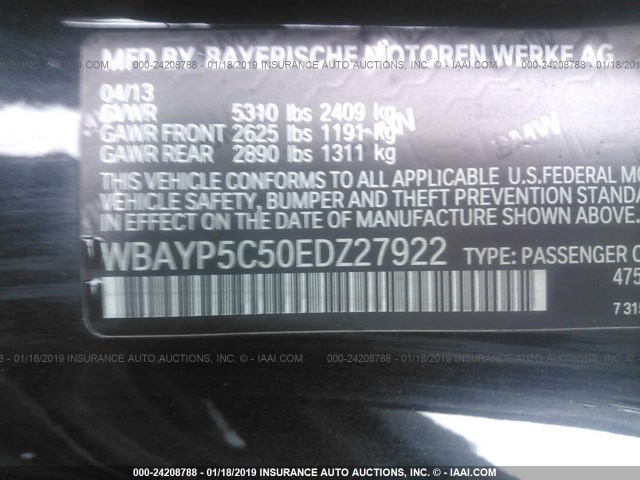 WBAYP5C50EDZ27922 - 2014 BMW 640 XI BLACK photo 9