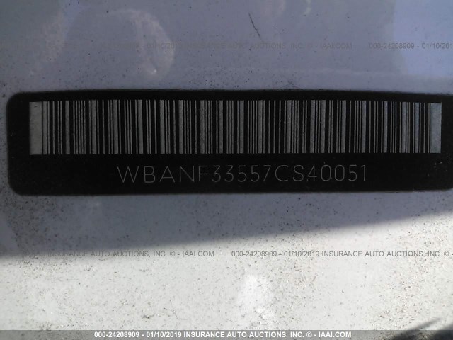 WBANF33557CS40051 - 2007 BMW 525 XI WHITE photo 9