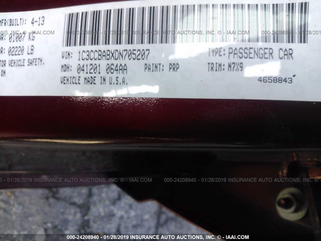 1C3CCBABXDN705207 - 2013 CHRYSLER 200 LX RED photo 9