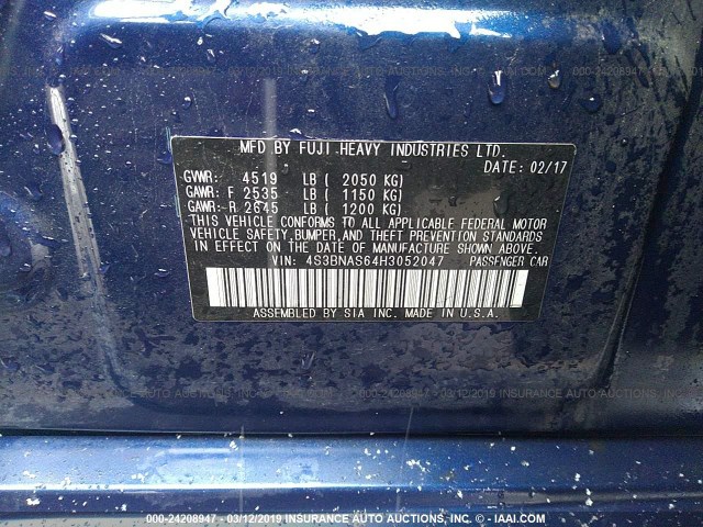 4S3BNAS64H3052047 - 2017 SUBARU LEGACY SPORT BLUE photo 9