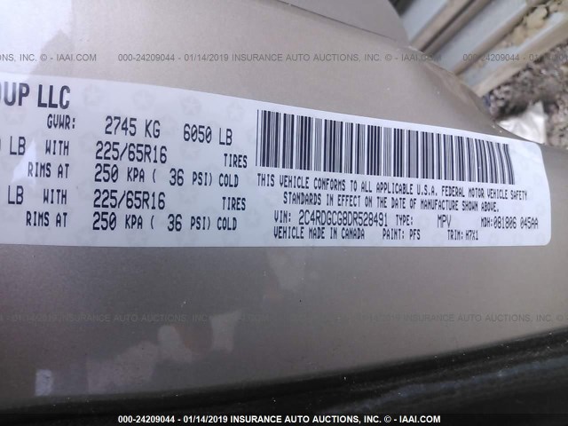 2C4RDGCG8DR528491 - 2013 DODGE GRAND CARAVAN SXT GOLD photo 9