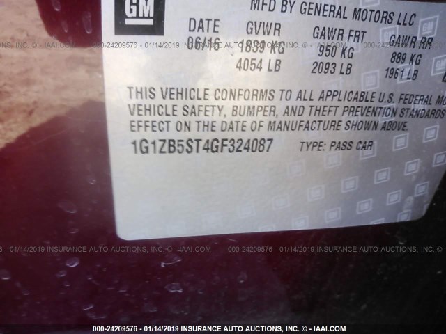 1G1ZB5ST4GF324087 - 2016 CHEVROLET MALIBU LS MAROON photo 9