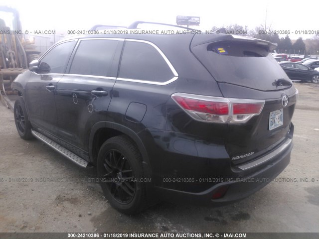 5TDKKRFH9GS127468 - 2016 TOYOTA HIGHLANDER XLE BLACK photo 3