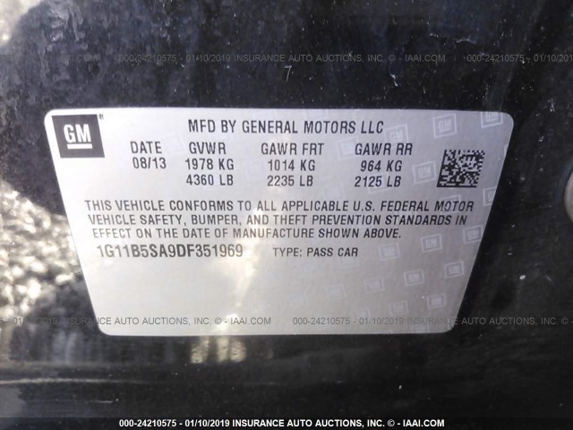 1G11B5SA9DF351969 - 2013 CHEVROLET MALIBU LS BLACK photo 9