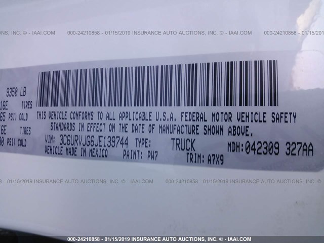 3C6URVJG6JE139744 - 2018 RAM PROMASTER 3500 3500 HIGH WHITE photo 9