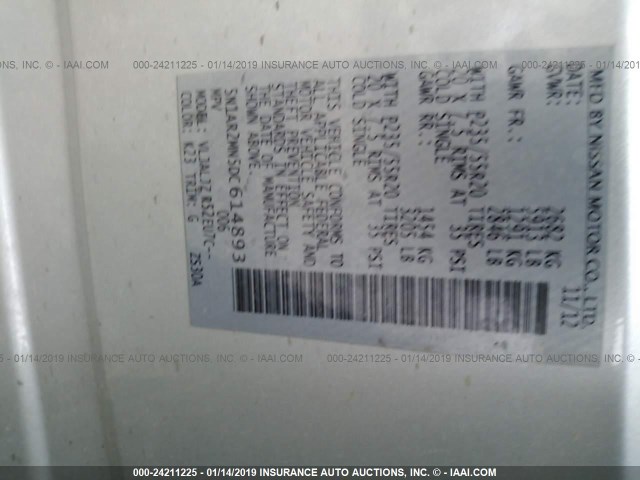 5N1AR2MN5DC614893 - 2013 NISSAN PATHFINDER S/SV/SL/PLATINUM SILVER photo 9