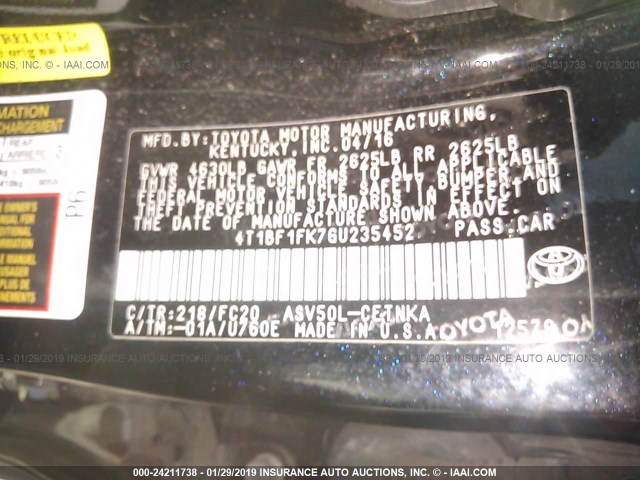 4T1BF1FK7GU235452 - 2016 TOYOTA CAMRY LE/XLE/SE/XSE BLACK photo 9