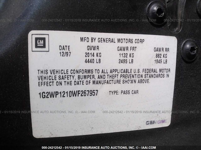 1G2WP1210WF267957 - 1998 PONTIAC GRAND PRIX GTP მწვანე ფოტო 9